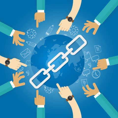 link building seo search engine optimization world connect hands blue