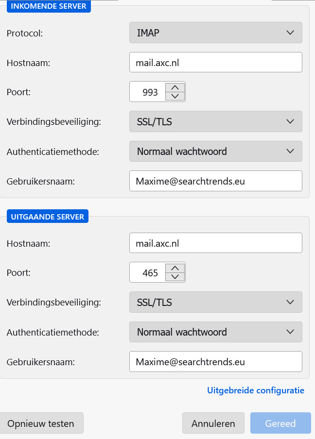 IMAP instellen thunderbird mail