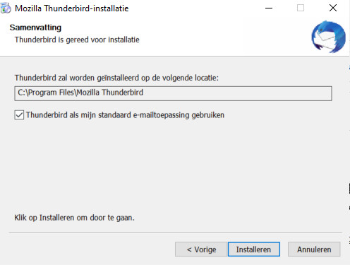 Thunderbird gereed voor installatie